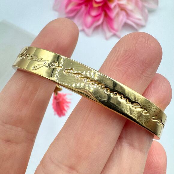 Lilly Pulitzer It’s Always Summer Somewhere Gold Tone Pink Tassel Cuff Bracelet - Picture 6 of 14